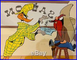1989 Signed Chuck Jones Daffy Sherlock Duck Yosemite Sam Saloon Painted Cel