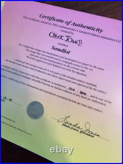 1994 Chuck Jones Signed Sandlot Looney Tunes Cel Framed COA #104/500