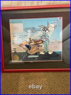 2 Framed CHUCK JONES Signed Hand Painted Cels Bugs Bunny