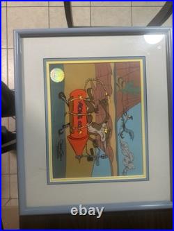 ACME Rocket Wile Coyote & RR Limited ed. Hand painted signed cel by Chuck Jones