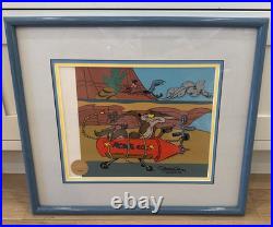 ACME Rocket Wile Coyote & RR Limited ed. Hand painted signed cel by Chuck Jones