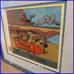 ACME Rocket Wile Coyote & RR Limited ed. Hand painted signed cel by Chuck Jones