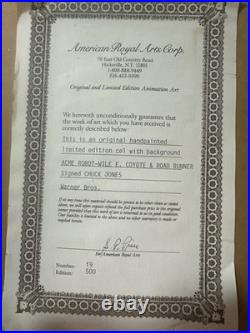 ACME Rocket Wile Coyote & RR Limited ed. Hand painted signed cel by Chuck Jones