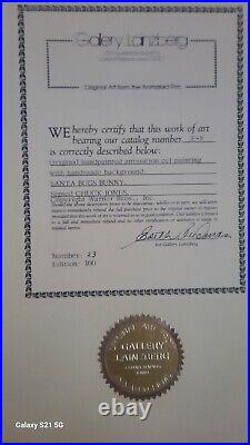Bugs Bunny Santa Claus Limited Edition Cel Signed by Chuck Jones 23/100