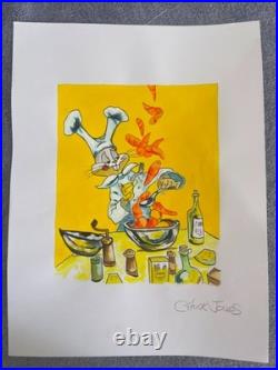 CHUCK JONES (15.7x 11.8) painting on old paper signed stamped