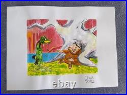 CHUCK JONES (15.7x 11.8) painting on old paper signed stamped