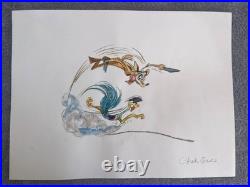 CHUCK JONES (15.7x 11.8) painting on old paper signed stamped