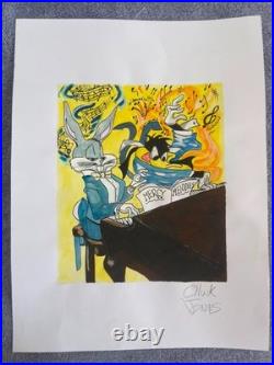 CHUCK JONES (15.7x 11.8) painting on old paper signed stamped