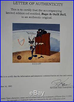 CHUCK JONES BUGS AND GULLI-BULL ANIMATION CEL SIGNED #288/750 WithCOA PROF FRAMED