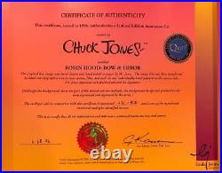 CHUCK JONES Hand Signed Animation Cel ROBIN HOOD Daffy Duck Porky Pig COA Bugs