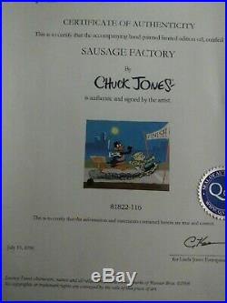 CHUCK JONES SAUSAGE FACTORY ANIMATION CEL SIGNED WithCOA #116/500 same as Qart