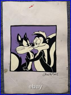CHUCK JONES drawing and painting on old paper signed stamped vintage