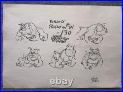 CHUCK JONES drawing and painting on old paper signed stamped vintage