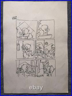 CHUCK JONES drawing and painting on old paper signed stamped vintage