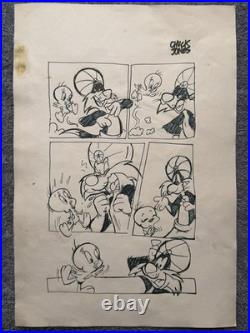 CHUCK JONES drawing and painting on old paper signed stamped vintage