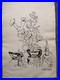 CHUCK JONES drawing and painting on old paper signed stamped vintage