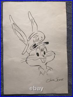CHUCK JONES drawing and painting on old paper signed stamped vintage