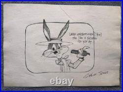 CHUCK JONES drawing and painting on old paper signed stamped vintage