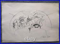 CHUCK JONES drawing and painting on old paper signed stamped vintage