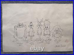 CHUCK JONES drawing and painting on old paper signed stamped vintage