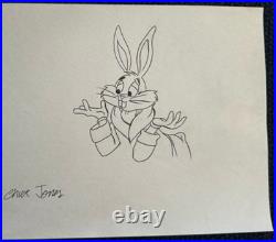 CHUCK JONES drawing and painting on old paper signed stamped vintage