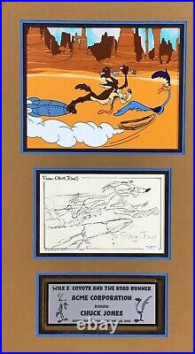 Chuck Jones ACME Looney Tunes Coyote Road Runner Signed Card Custom Framed JSA