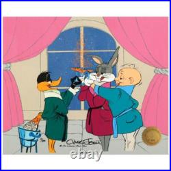 Chuck Jones BUGS BUNNY DAFFY CHEERS! Hand Signed painted Looney Tunes cel COA