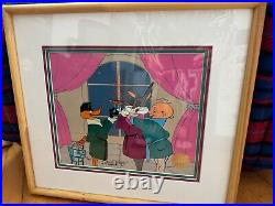 Chuck Jones BUGS BUNNY DAFFY CHEERS! Hand Signed painted Looney Tunes cel COA