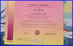 Chuck Jones Buck and a Quarter Staff Hand Signed painted Looney Tunes cel, COA Chuck Jones Buck and a Quarter Staff Hand Signed painted Looney Tunes cel, COA