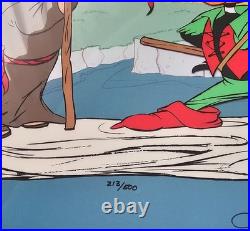 Chuck Jones Buck and a Quarter Staff Hand Signed painted Looney Tunes cel, COA Chuck Jones Buck and a Quarter Staff Hand Signed painted Looney Tunes cel, COA
