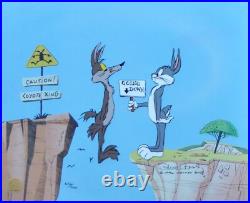 Chuck Jones COYOTE CROSSING Bugs Bunny Hand Signed painted Looney Tunes cel COA