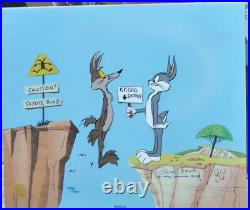 Chuck Jones COYOTE CROSSING Bugs Bunny Hand Signed painted Looney Tunes cel COA