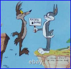Chuck Jones COYOTE CROSSING Bugs Bunny Hand Signed painted Looney Tunes cel COA