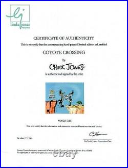 Chuck Jones Coyote Crossing Hand Signed painted Looney Tunes cel COA
