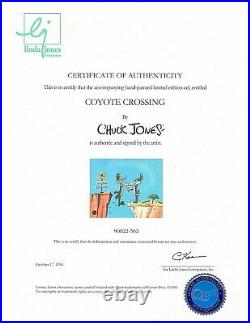 Chuck Jones-Coyote Crossing-Sold Out Ltd Ed Animation Cel/Hand-Pained Color/COA