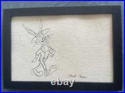 Chuck Jones Drawing On Antique Paper, Framed On Wood, Signed And Sealed