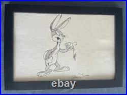 Chuck Jones Drawing On Antique Paper, Framed On Wood, Signed And Sealed