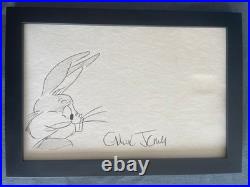 Chuck Jones Drawing On Antique Paper, Framed On Wood, Signed And Sealed