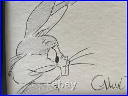 Chuck Jones Drawing On Antique Paper, Framed On Wood, Signed And Sealed