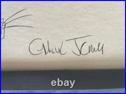 Chuck Jones Drawing On Antique Paper, Framed On Wood, Signed And Sealed