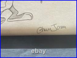 Chuck Jones Drawing On Antique Paper, Framed On Wood, Signed And Sealed