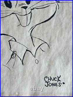 Chuck Jones Drawing On Old Paper (Handmade) Signed & Stamped