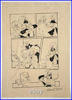 Chuck Jones Drawing on old paper (Handmade) signed and stamped artwork