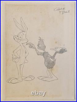 Chuck Jones Drawing on old paper (Handmade) signed and stamped artwork