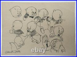 Chuck Jones Drawing on old paper (Handmade) signed and stamped artwork