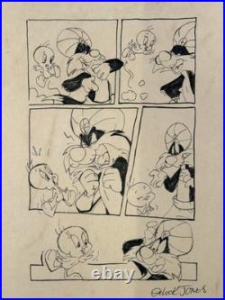 Chuck Jones Drawing on old paper (Handmade) signed and stamped artwork