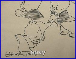 Chuck Jones Drawing on old paper (Handmade) signed and stamped artwork