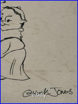 Chuck Jones Drawing on old paper (Handmade) signed and stamped artwork