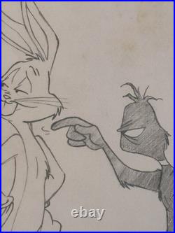 Chuck Jones Drawing on old paper (Handmade) signed and stamped artwork