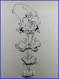 Chuck Jones Drawing on old paper (Handmade) signed and stamped artwork